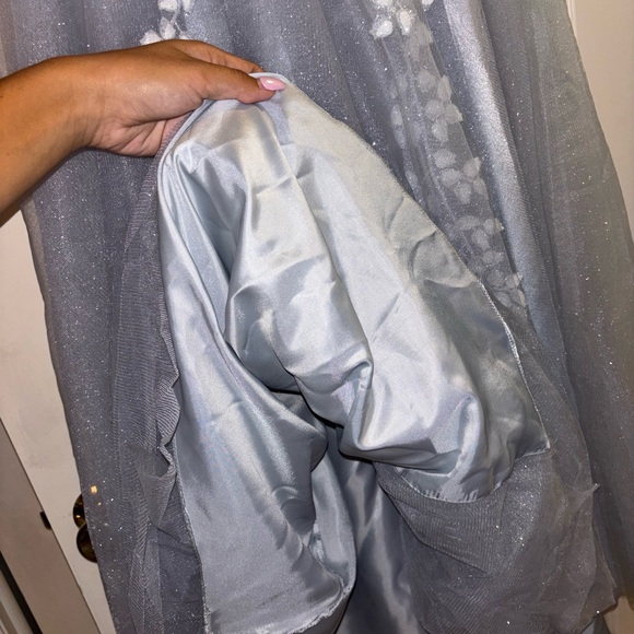 Elegant Strapless Corset Prom Gown in Ice Silver Blue Size 4 - Picture 5 of 7